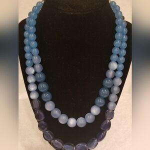 Elegant Vintage Blue Beaded Graduated Necklace With Multi Strands. 28" Long